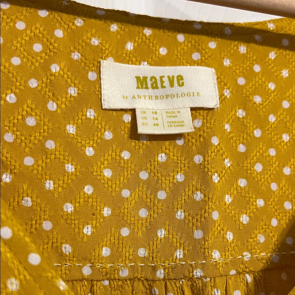 Maeve Mustard Polka Dot Button-Front Blouse - Picture 2 of 8